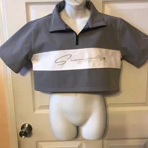 Simply 100 top L short sleeve zipper on chest grey